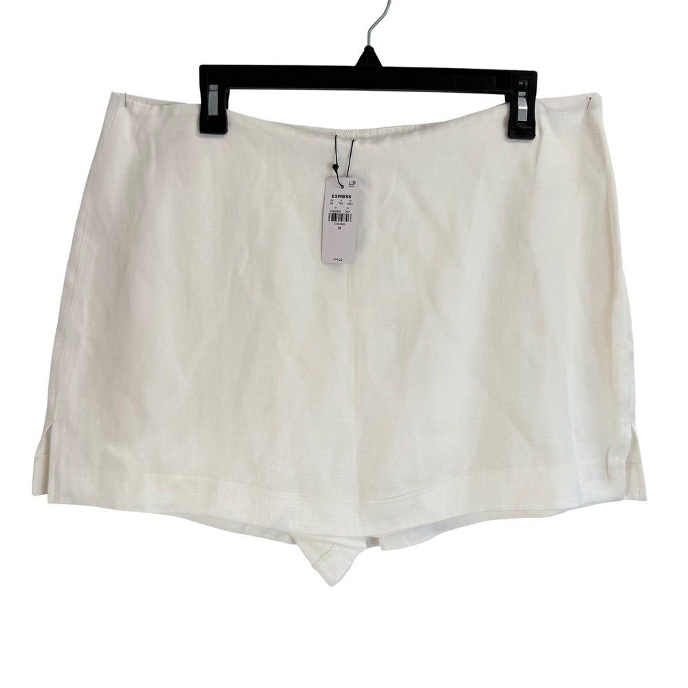 NEW Express Editor White Linen Blend Skort Side Zip Mini Skirt Shorts Womens 14